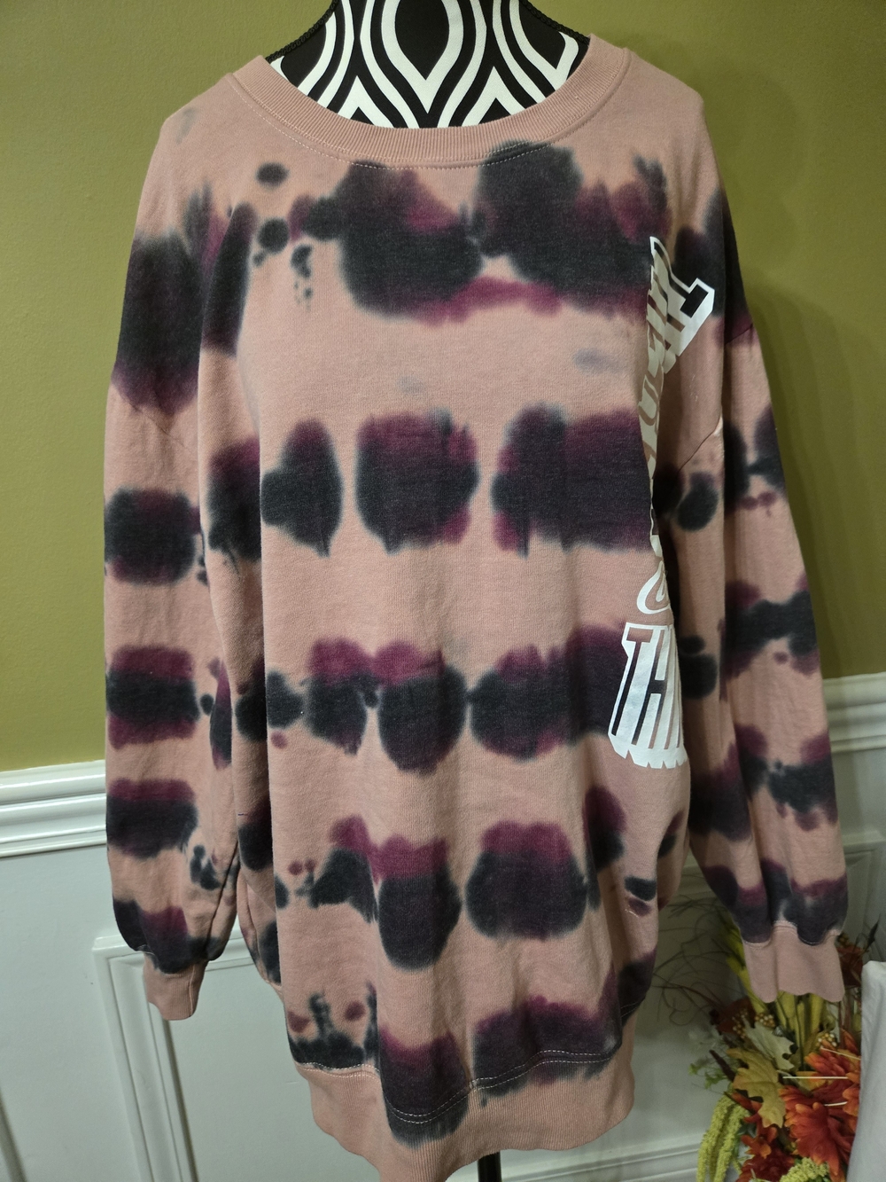 Coca-Cola Women's Dusty Pink Tie-Dye Long Sleeve Sweater Large